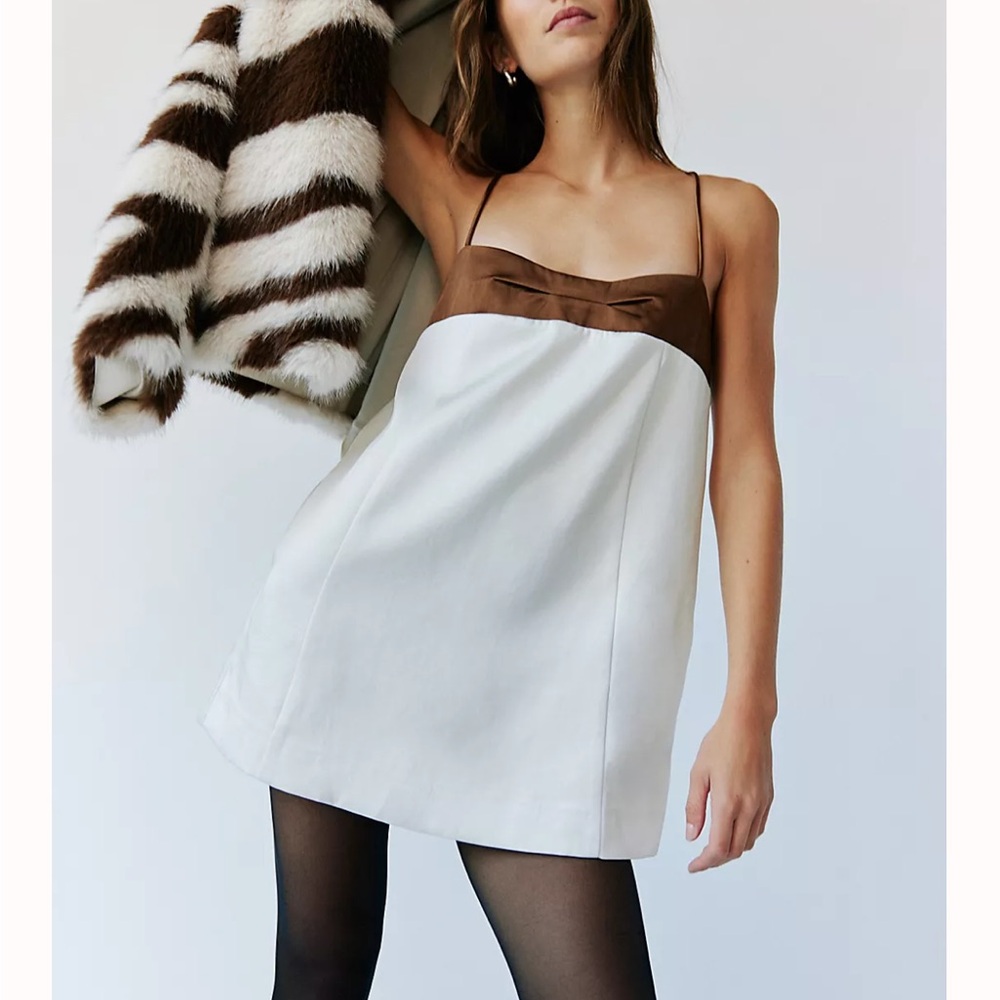 Stylish White and Brown Mini Dress